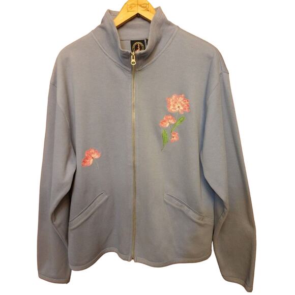 Lighthouse Apparel Soft Blue Jacket With Flowers on front women's size XL - Picture 1 of 11